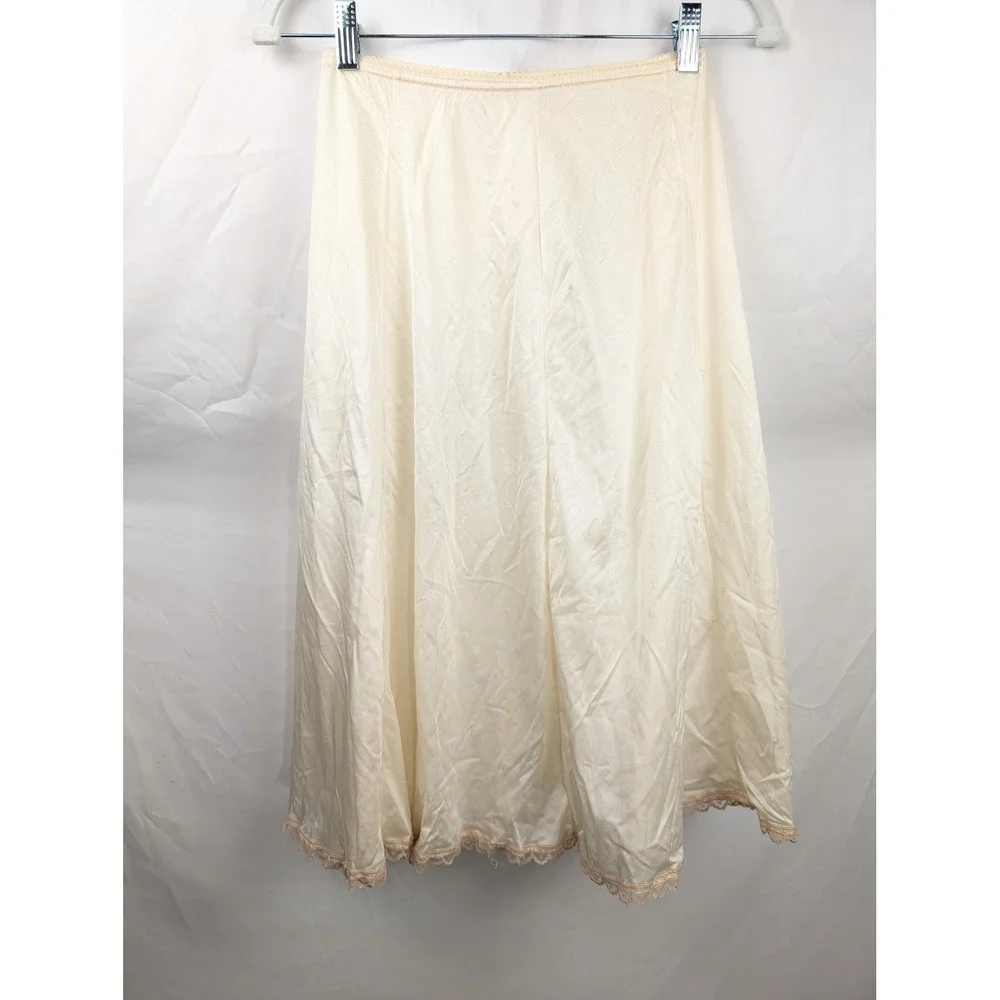 Vintage 80s Lace Trim Half Slip 26" Skirt Size S Cream Ivory Elastic Waist Retro - Picture 7 of 7